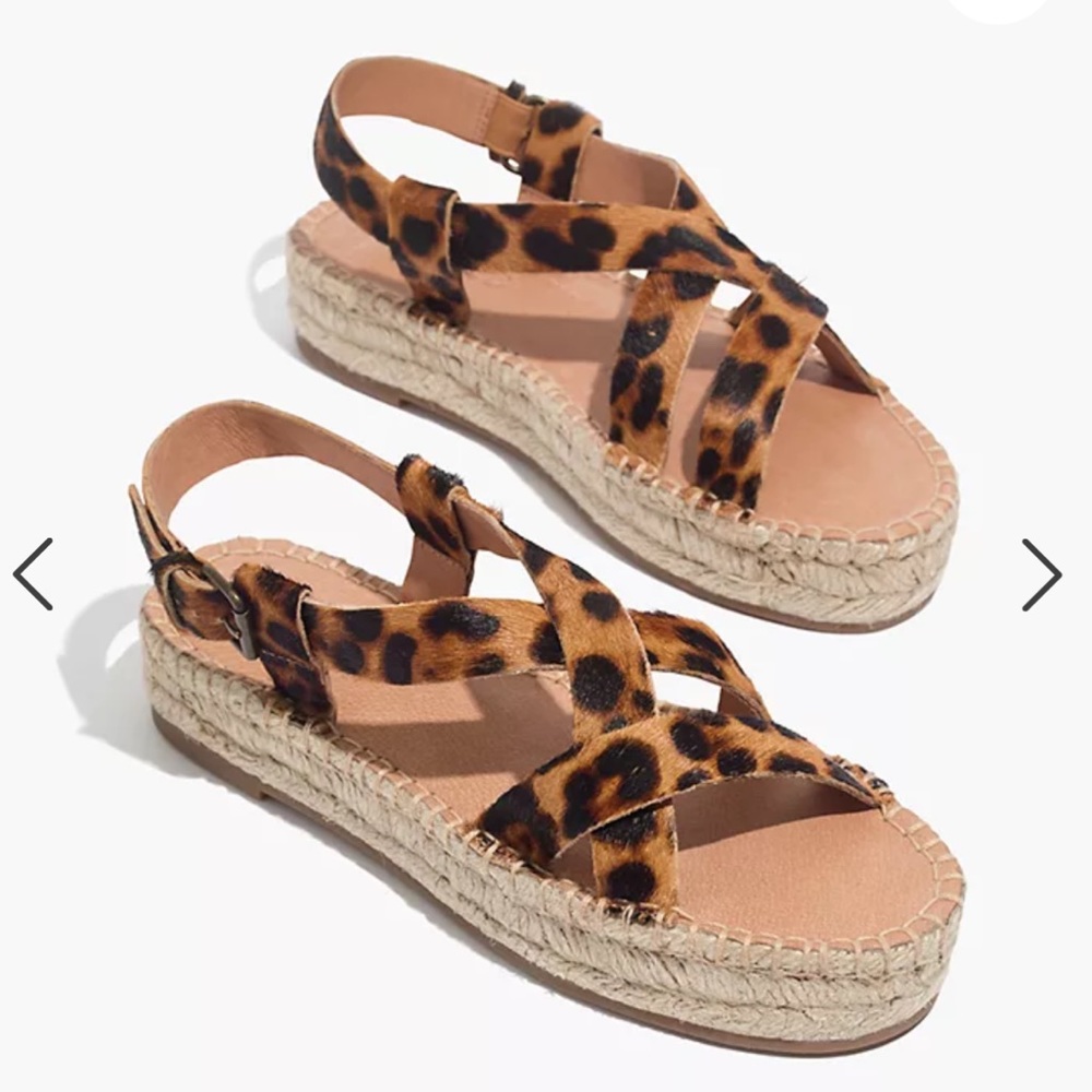 New Madewell Espadrille Sandal in Leopard Calf Hair